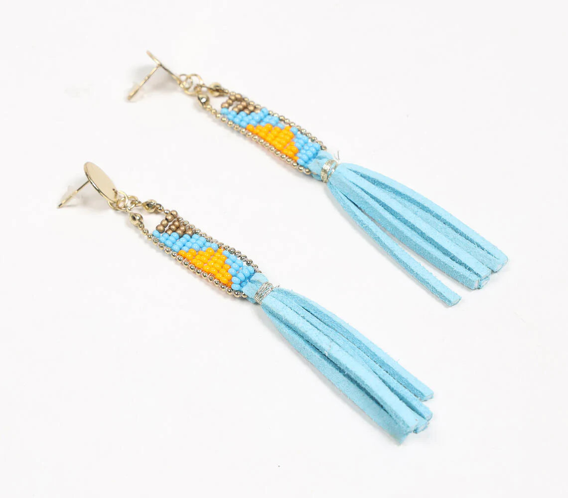 Gold-Toned Metal & Beads Fringed Shoulder-Duster Earrings
