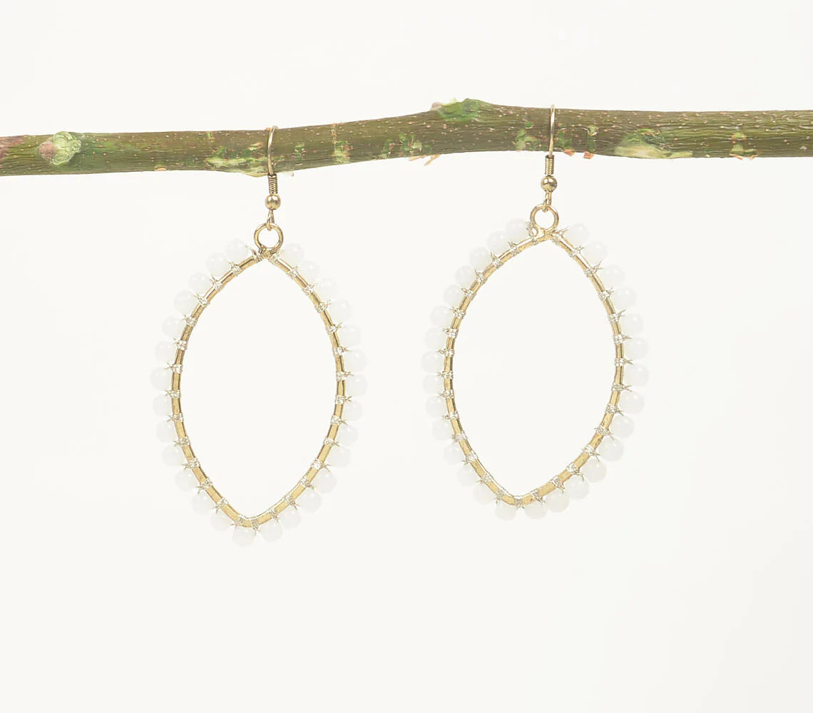 Glass Beads Almond-Shaped Dangle Earrings