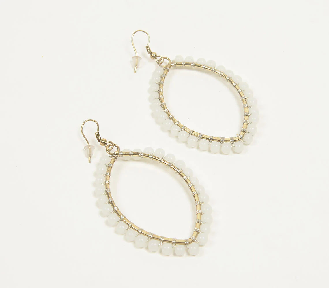 Glass Beads Almond-Shaped Dangle Earrings
