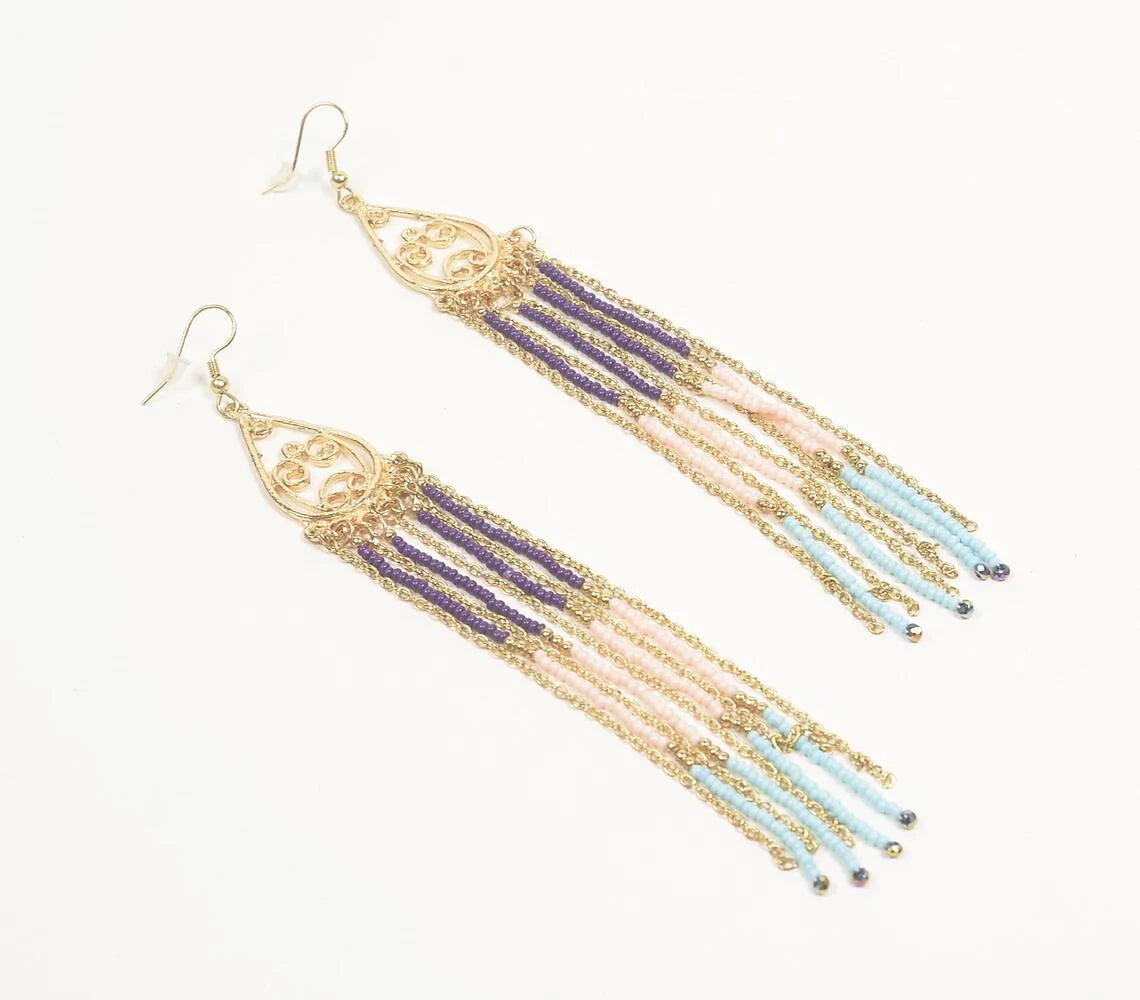 Gold-Toned Iron & Glass Beaded Shoulder Duster Earrings