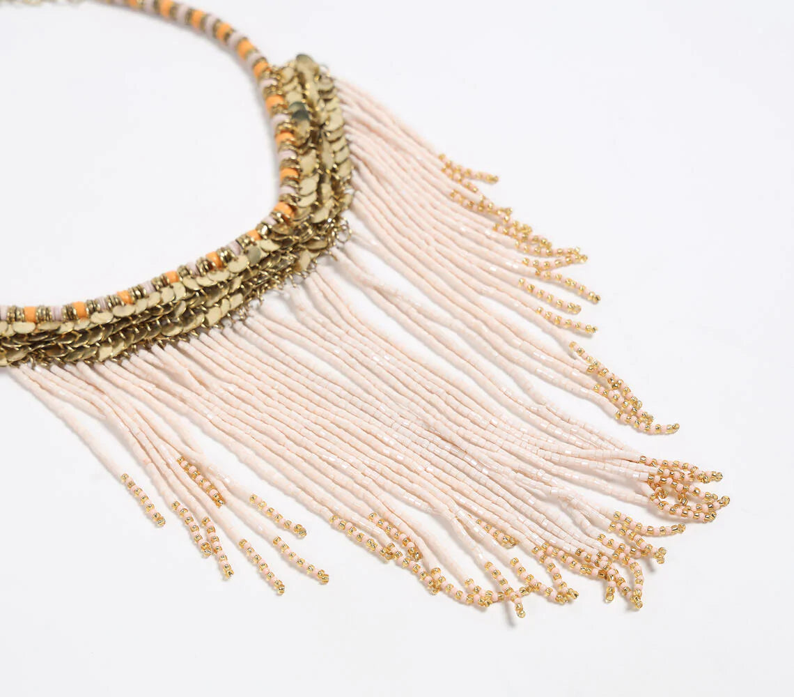 Statement Beaded Fringe Necklace
