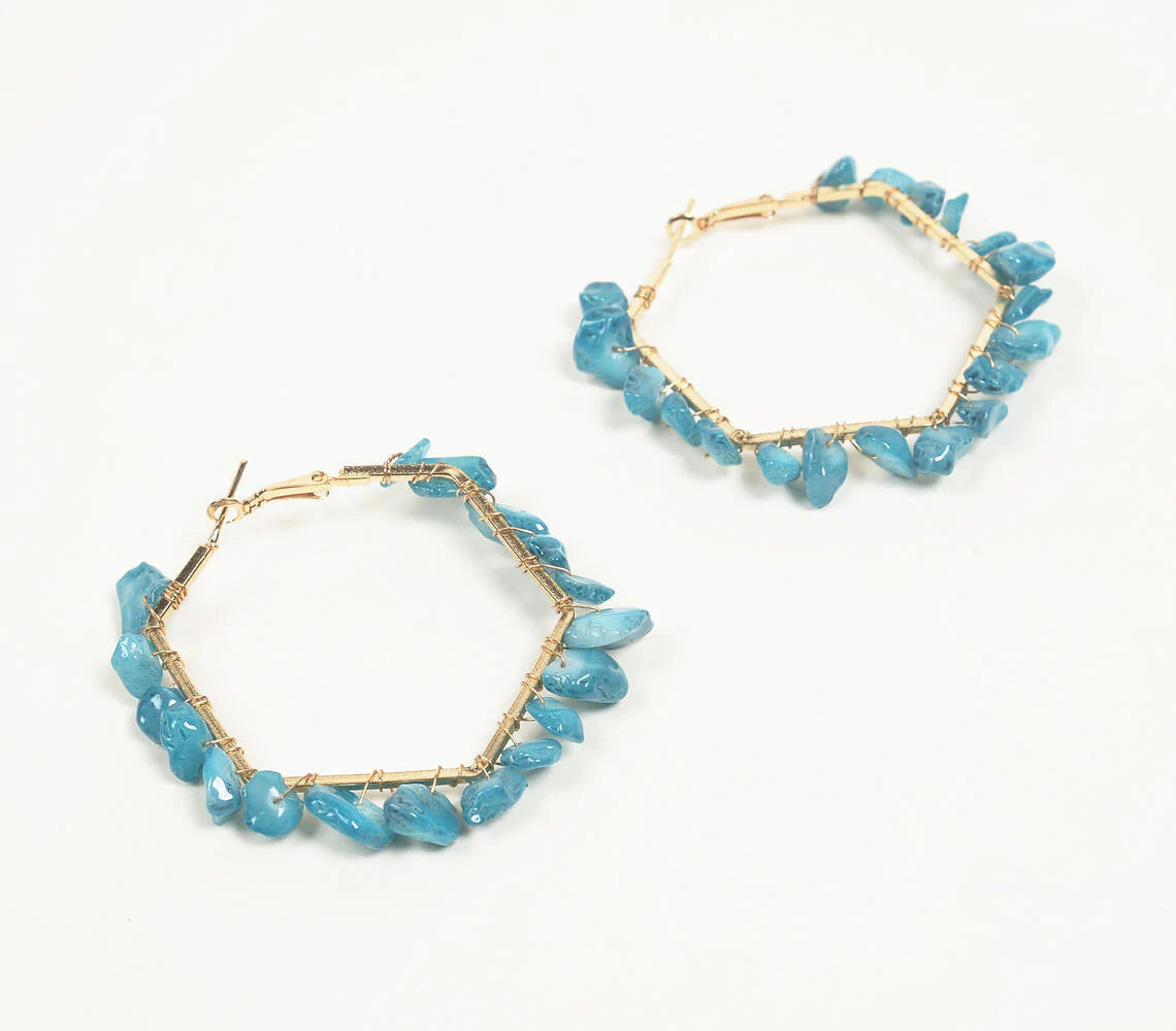 Ocean Blue Shells Hexagonal-Loop Earrings