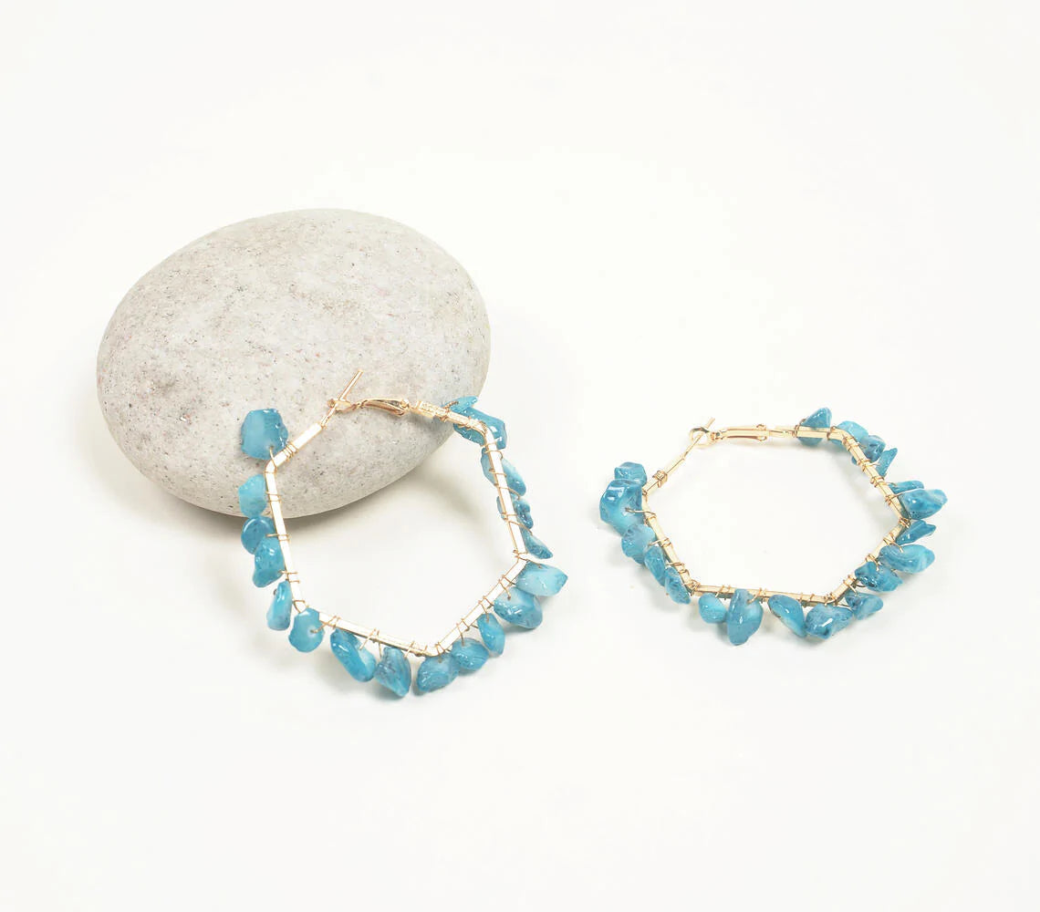 Ocean Blue Shells Hexagonal-Loop Earrings