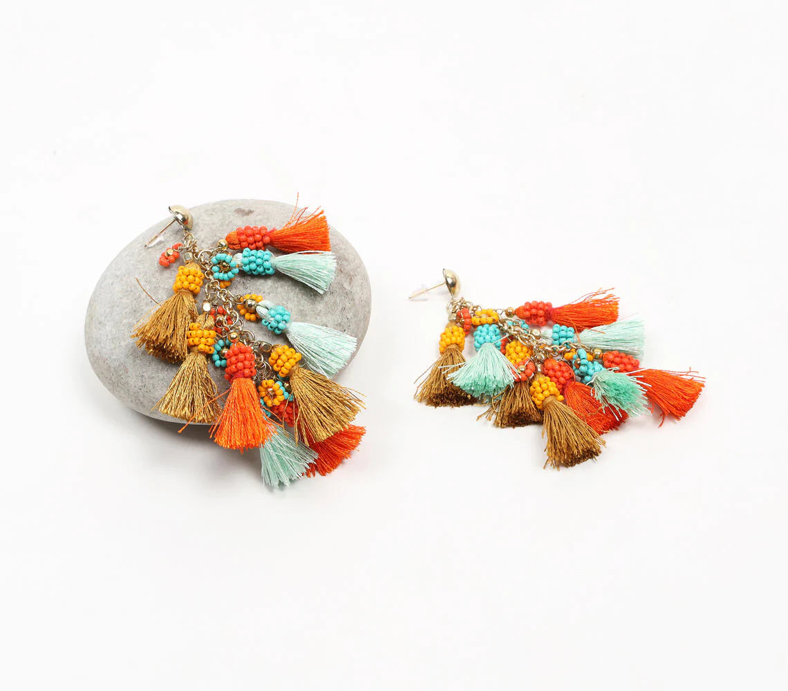 Tropical Summer Tasseled & Beaded Dangle earrings