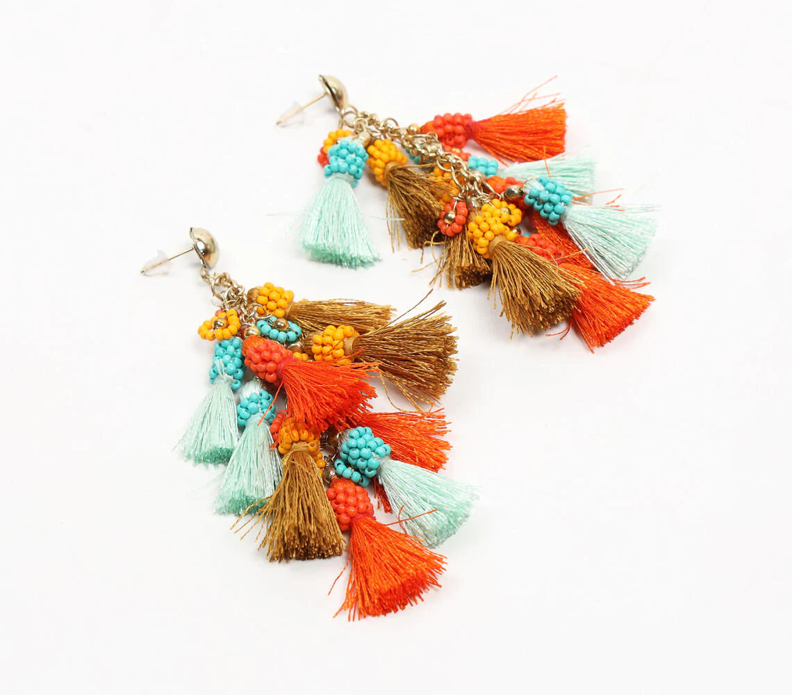 Tropical Summer Tasseled & Beaded Dangle earrings