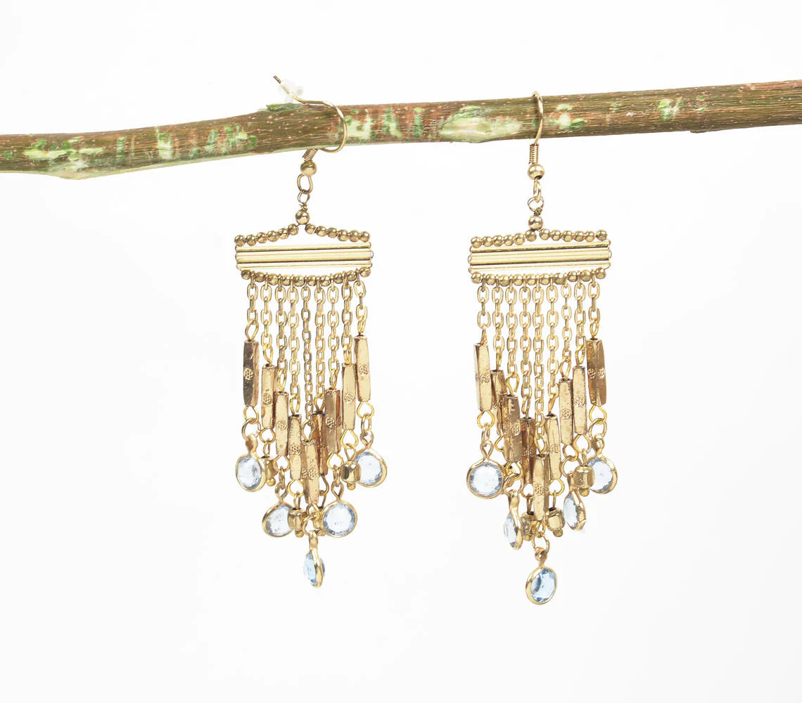 Gold-Toned Studded Chandelier Earrings