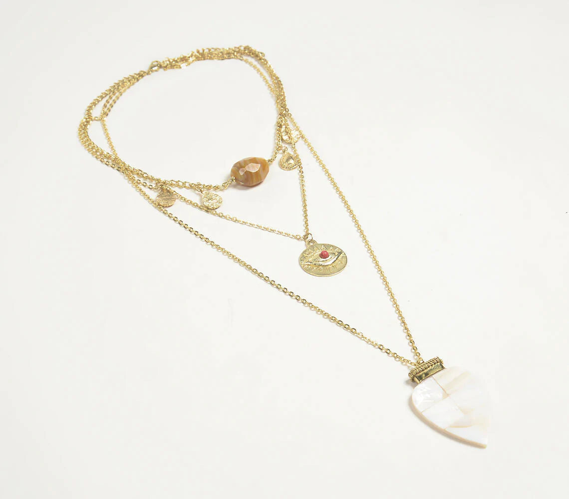 Seashell & Metallic Charm Boho necklace