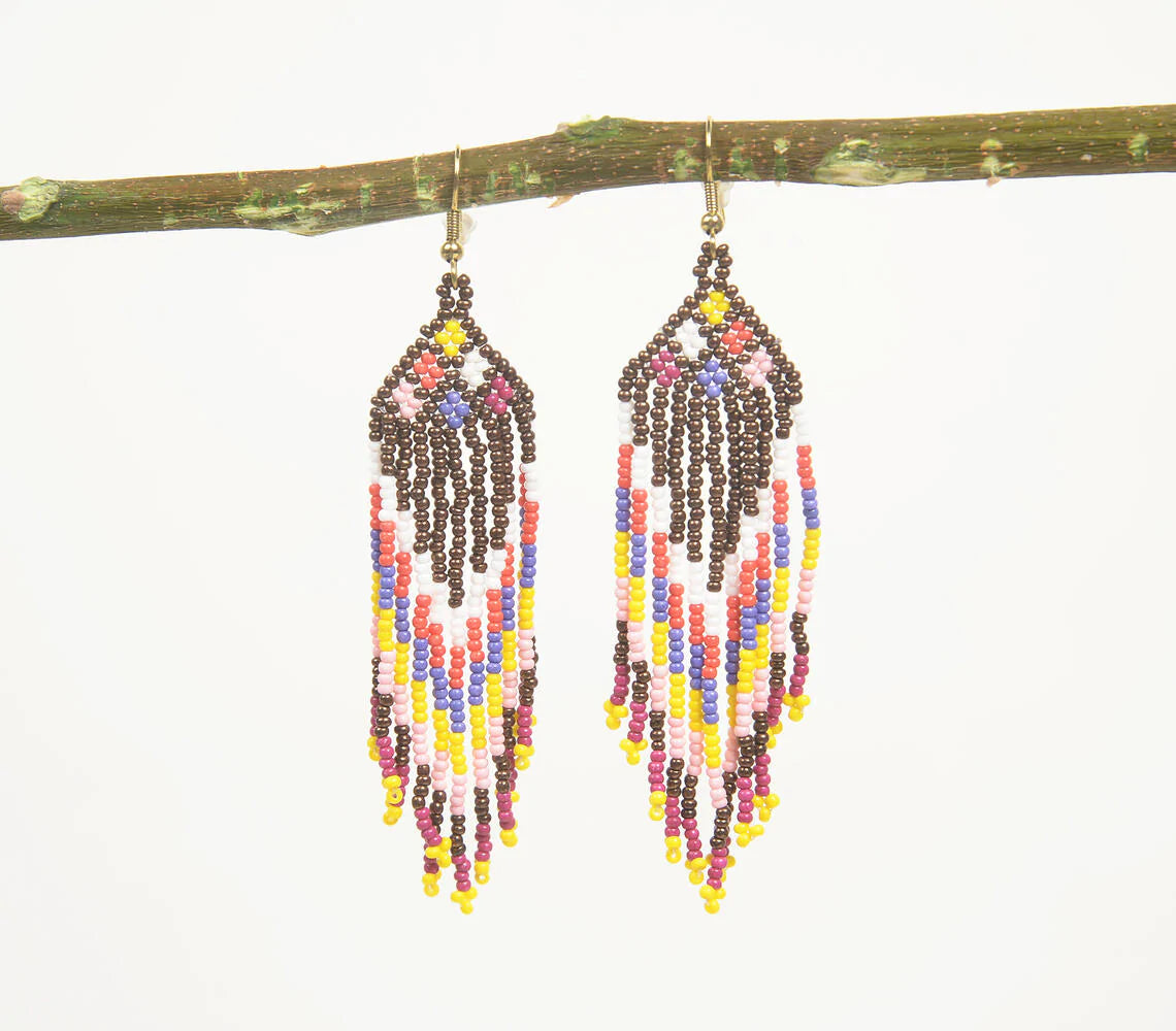 Retro Chevron Beaded Dangle Earrings