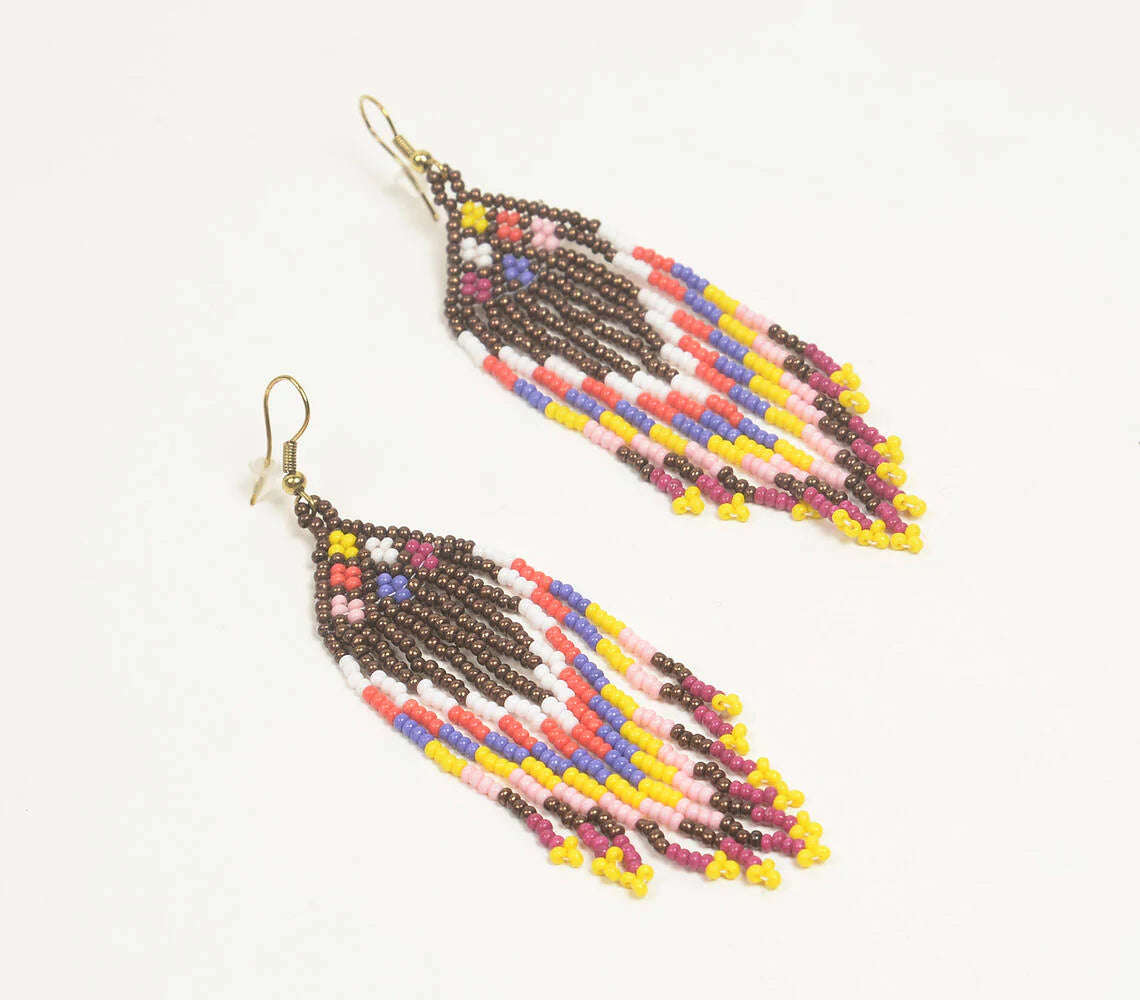 Retro Chevron Beaded Dangle Earrings