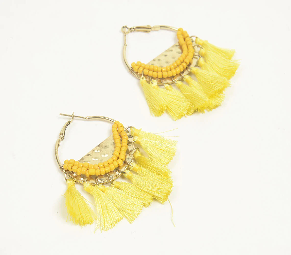 Beaded & Tasseled Hoop Earrings