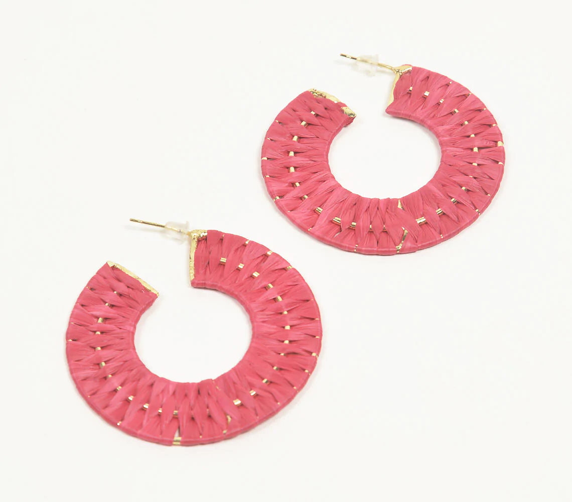 Gold-Toned Iron Hot Pink Huggie Earrings