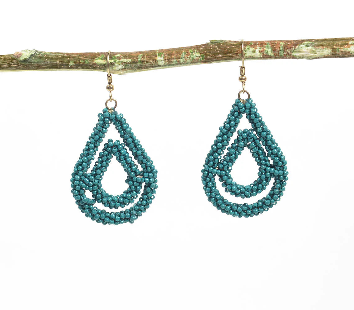 Teal Beaded Drop Earrings