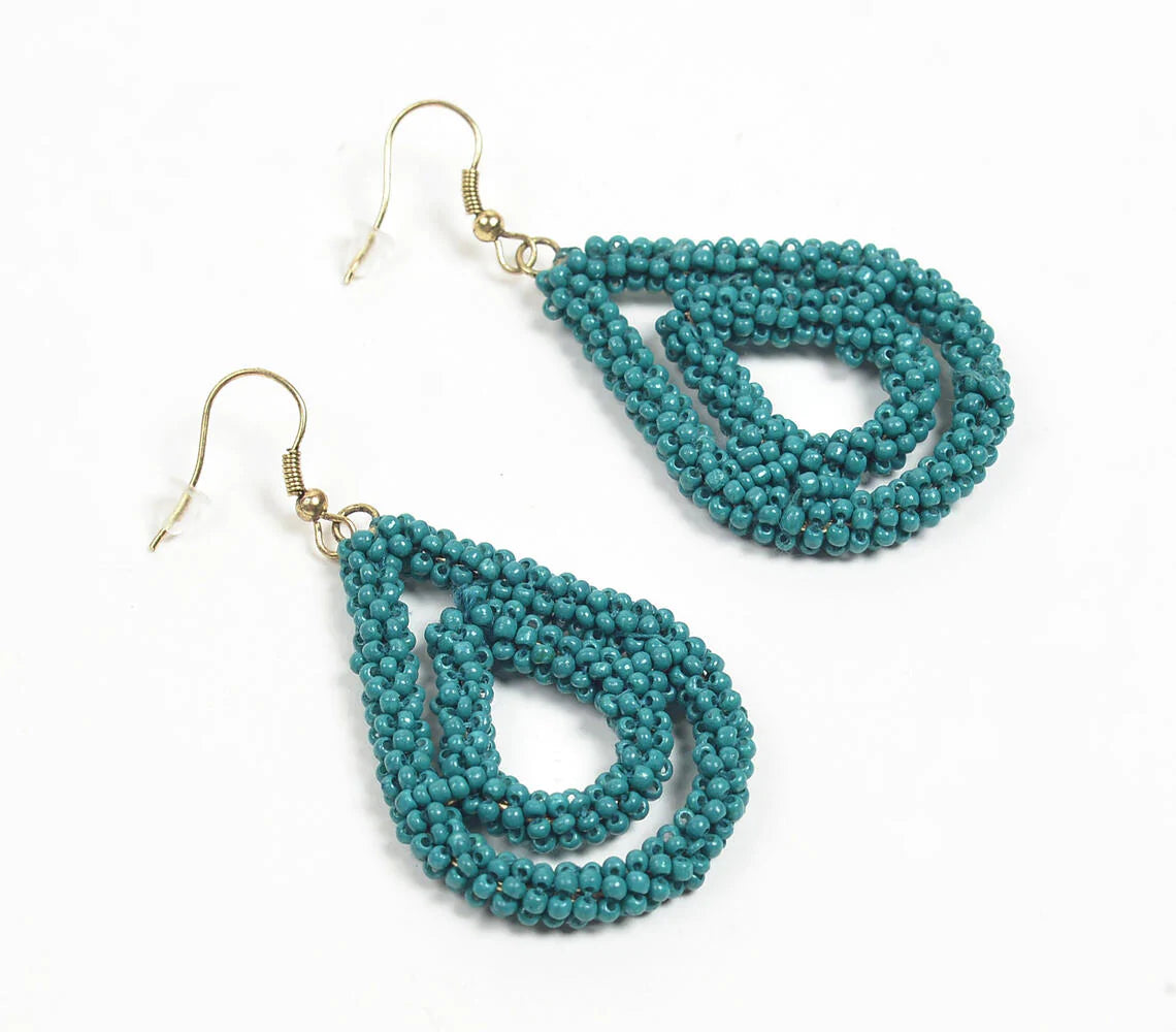 Teal Beaded Drop Earrings