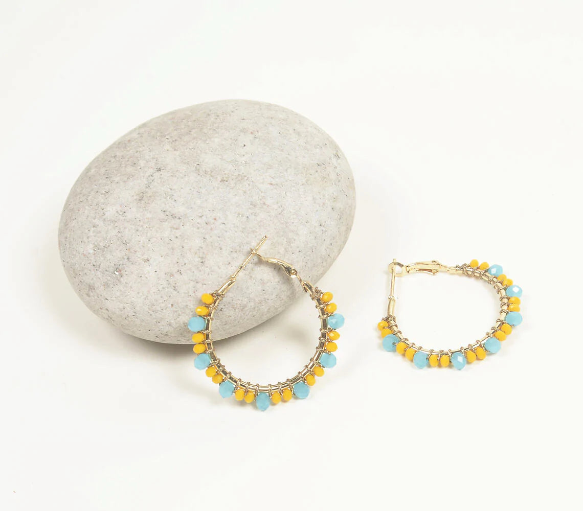 Beaded Yellow & Teal Hoop earrings