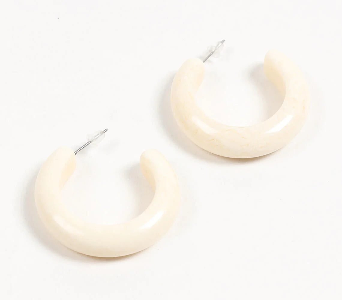 Off-White Resin Minimal C-Hoop Earrings