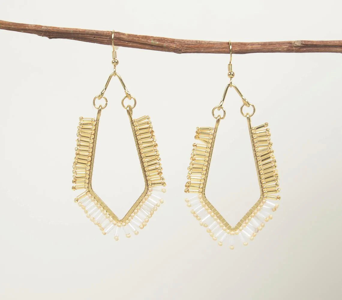 Gold-Toned Iron & Glass Beads Geometric-Drop Dangle Earrings