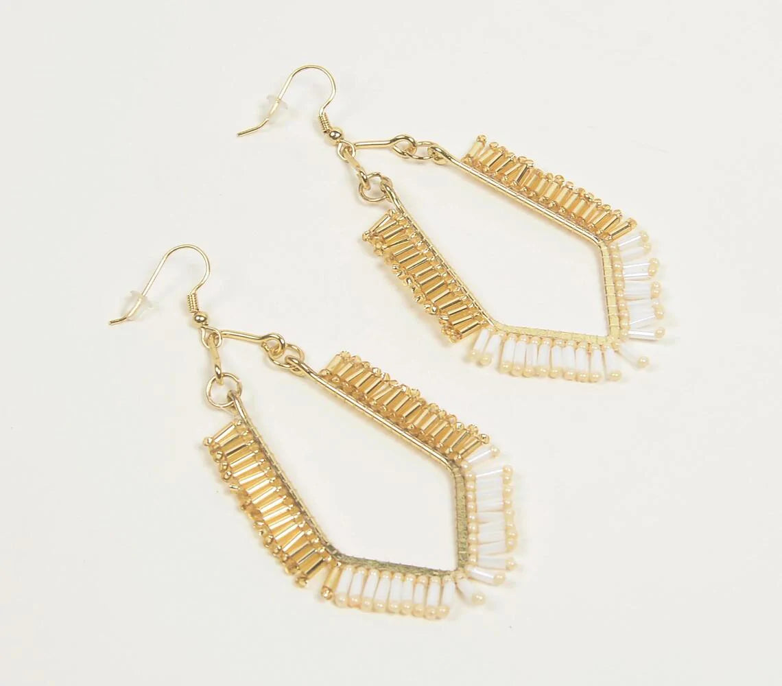 Gold-Toned Iron & Glass Beads Geometric-Drop Dangle Earrings