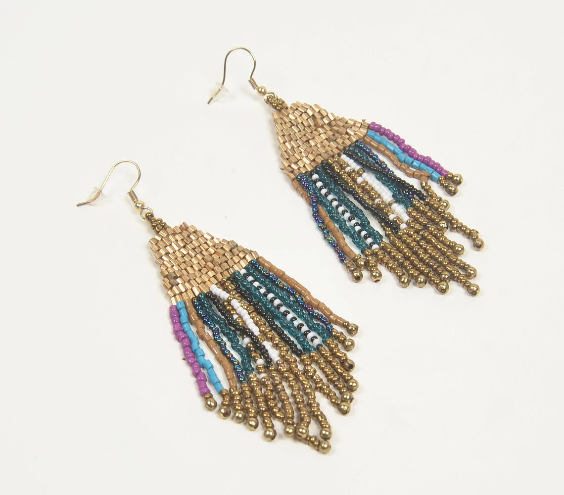 Glass Beaded Studded Dangle Earrings