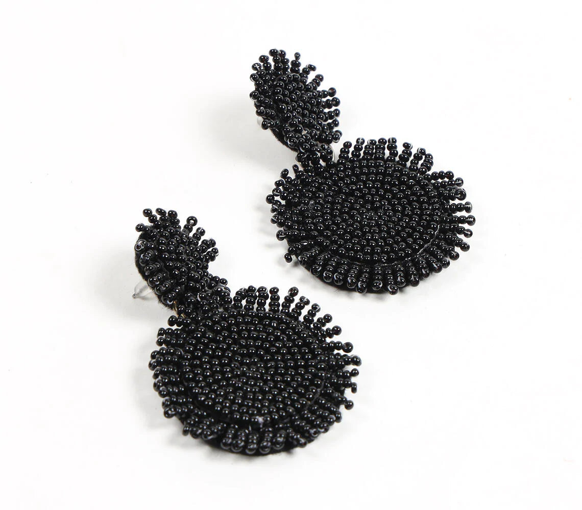 Jet Black Glass Beaded Drop Earrings