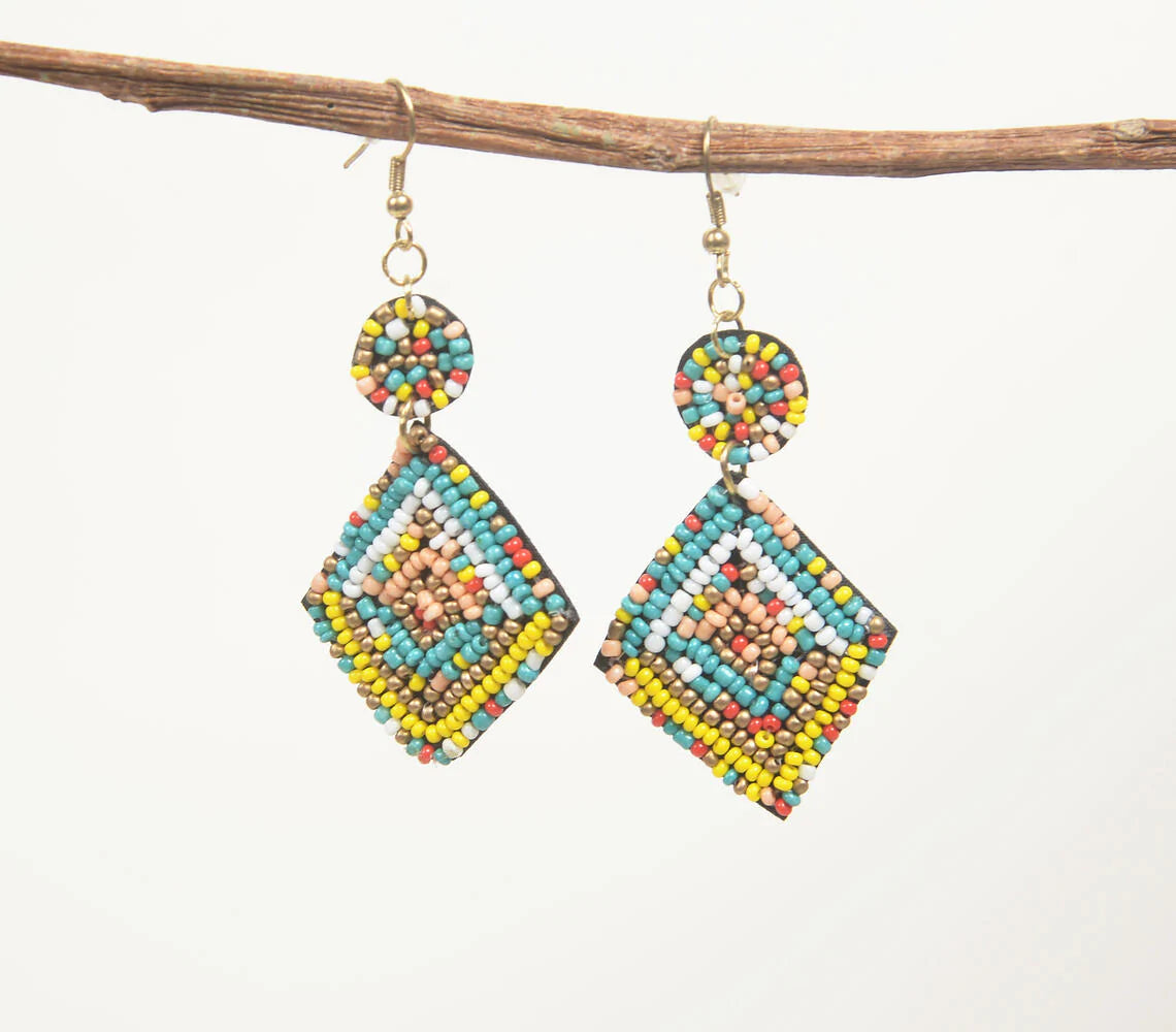Glass Beads Studded Multicolor Dangle Earrings