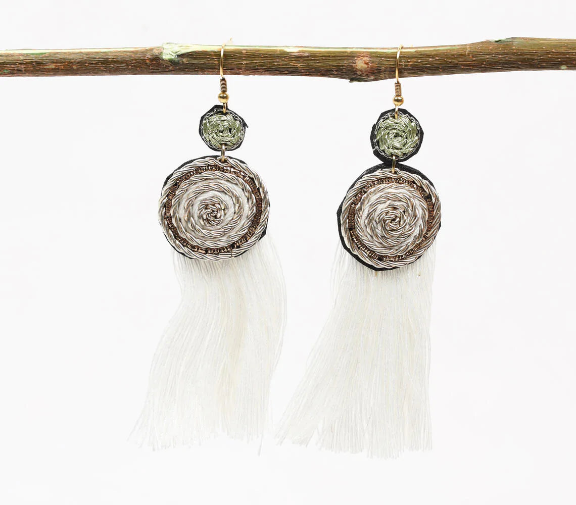 Boho Thread Design Velvet White Earrings