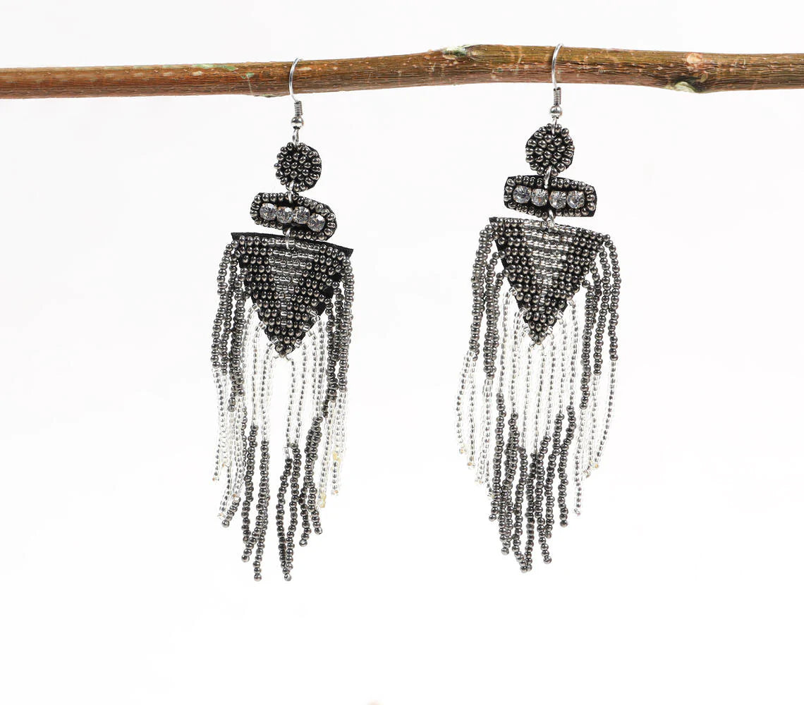 Greyscale Beaded Shoulder-Duster Earrings