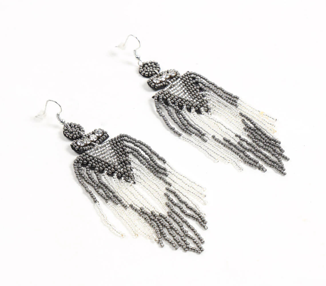 Greyscale Beaded Shoulder-Duster Earrings