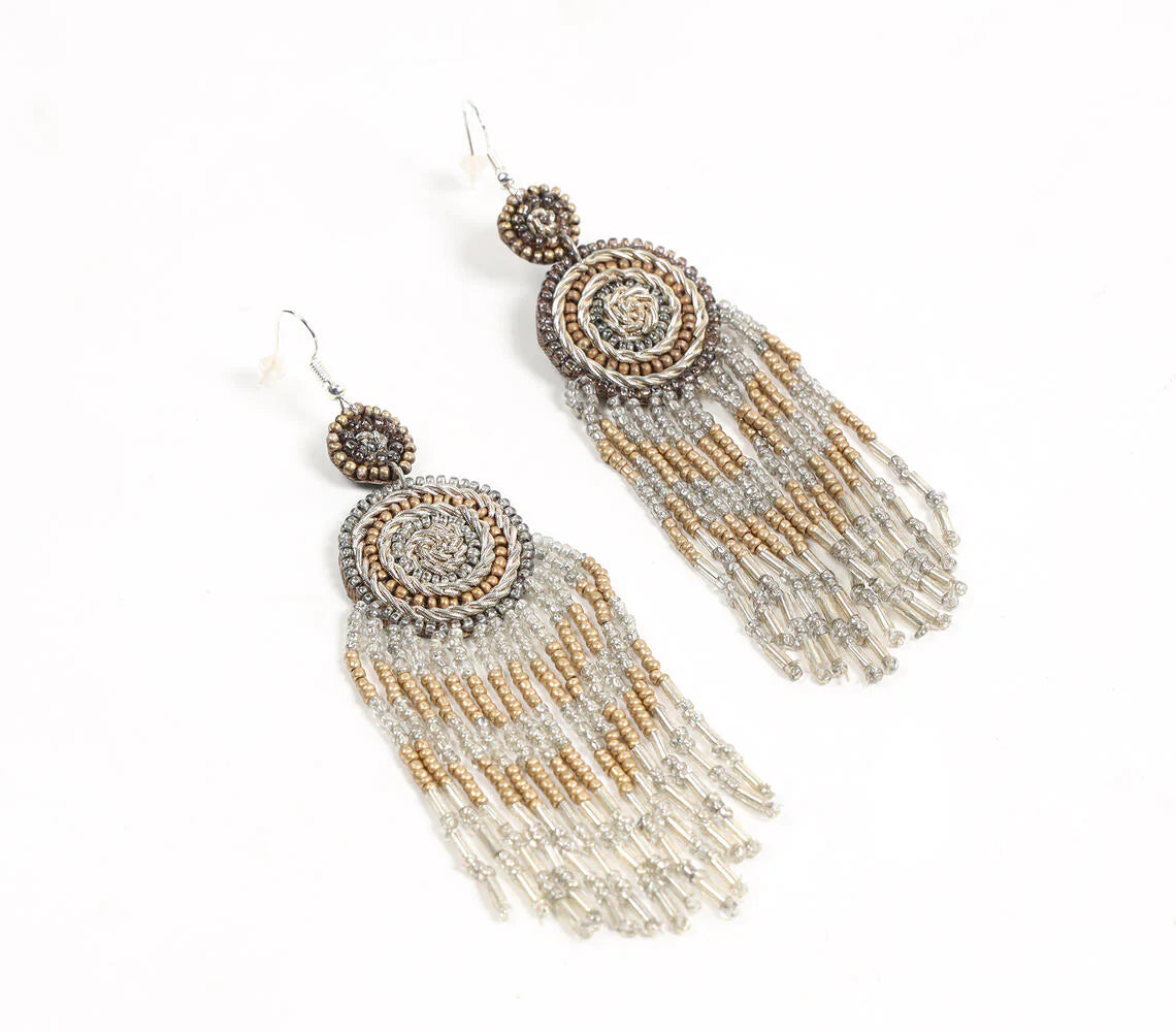 Brown Beaded Shoulder-Duster Earrings