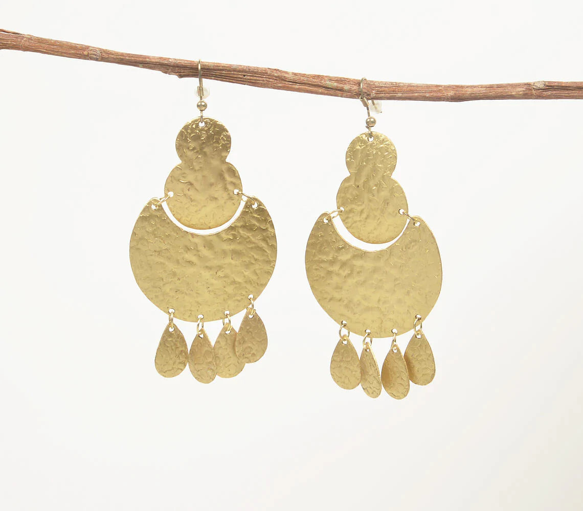 Hammered Gold-Toned Statement Dangle Earrings