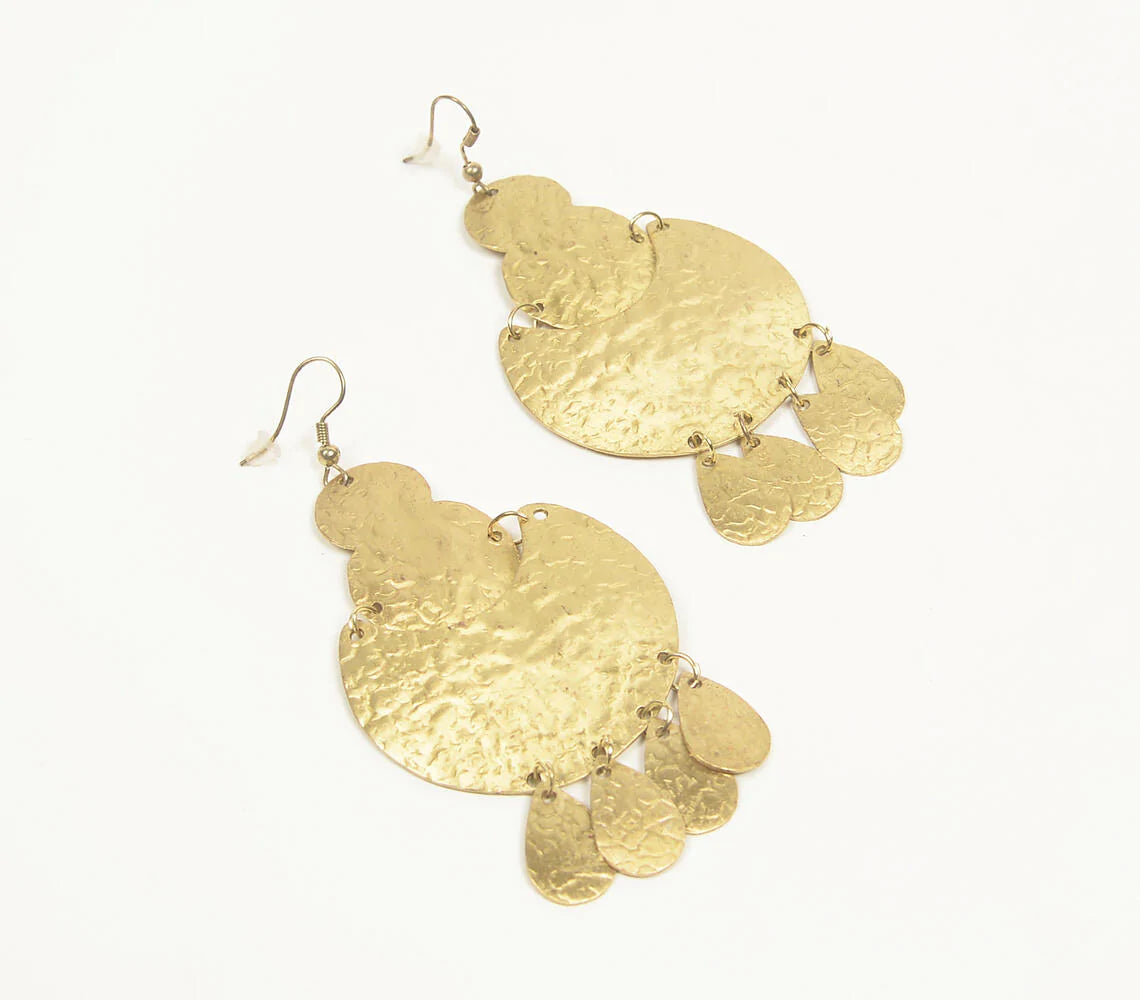 Hammered Gold-Toned Statement Dangle Earrings