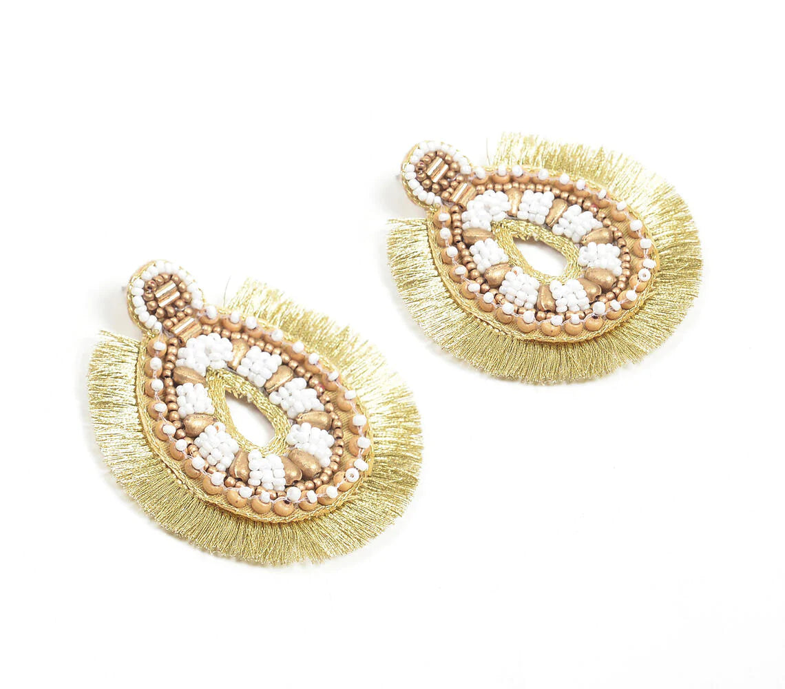 Statement Beaded Metallic Fringe Earrings