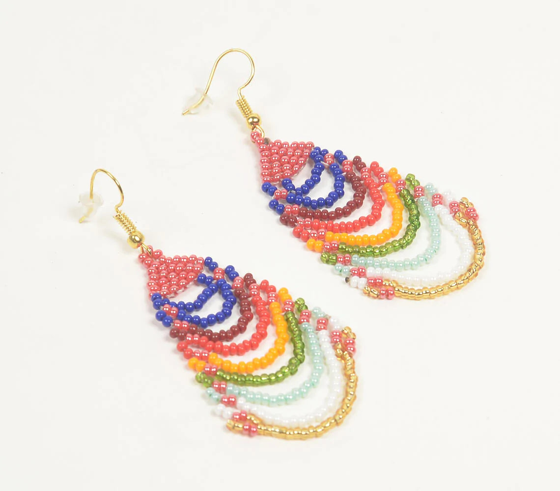 Glass Beaded Pink Dangle Earrings