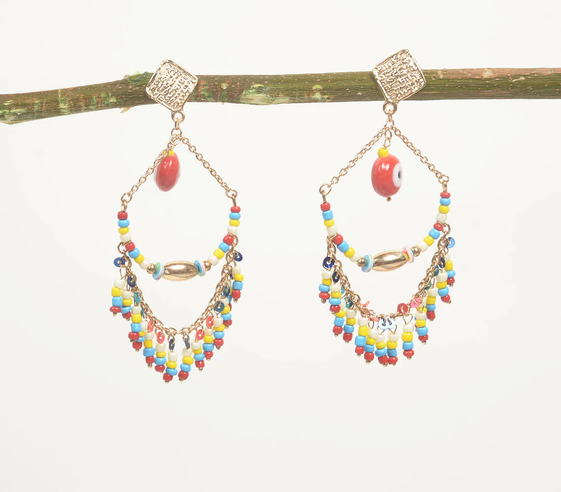 Gold-Toned Iron & Glass Beaded Chandelier Earrings