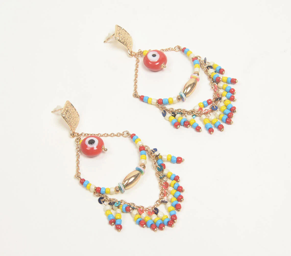 Gold-Toned Iron & Glass Beaded Chandelier Earrings