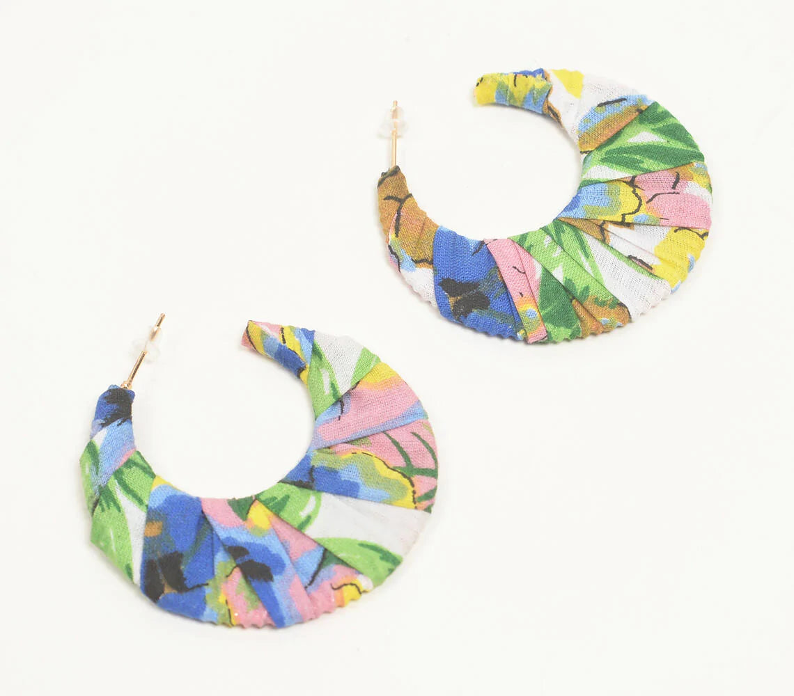 Cotton Fabric-Wrapped C-Hoop Earrings