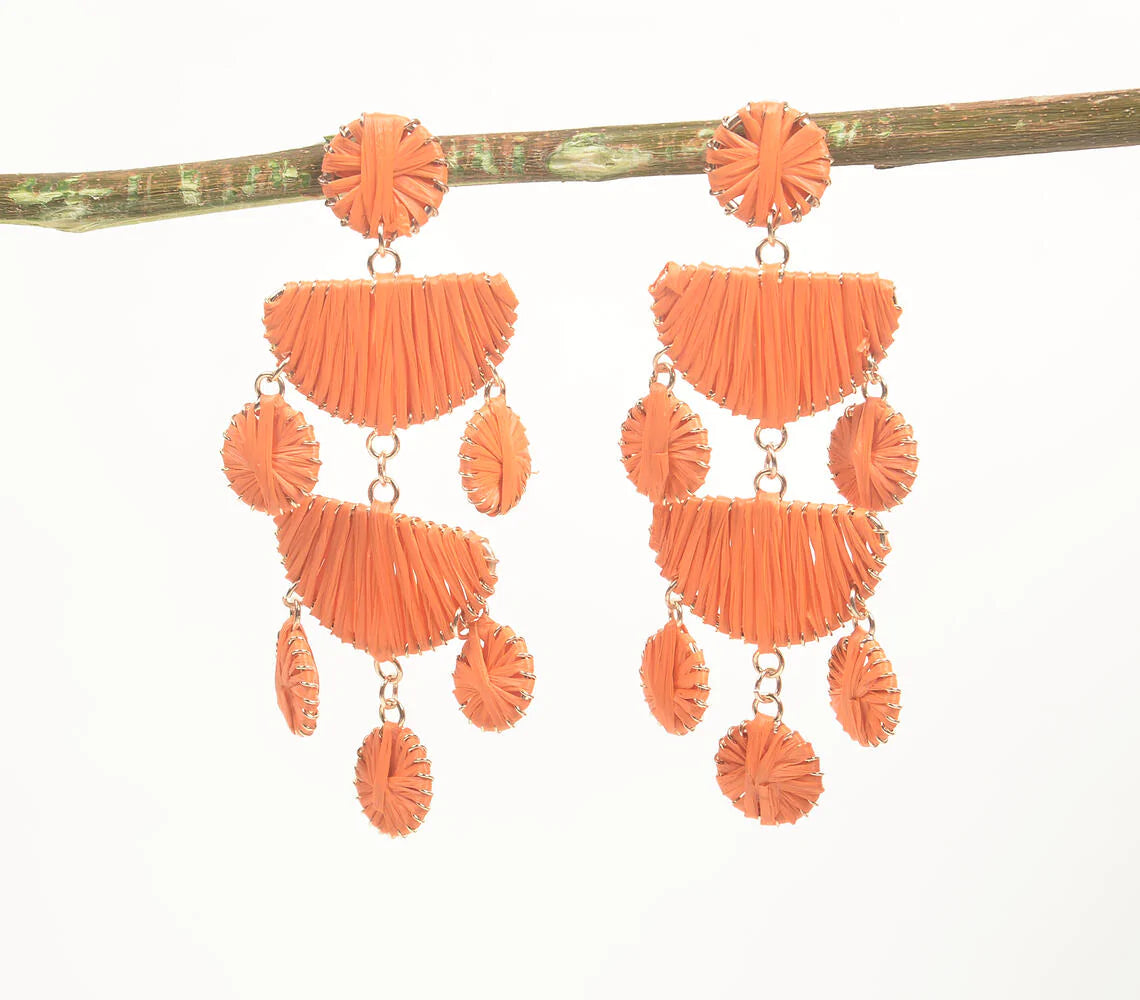 Tangerine Raffia Layered Drop Earrings