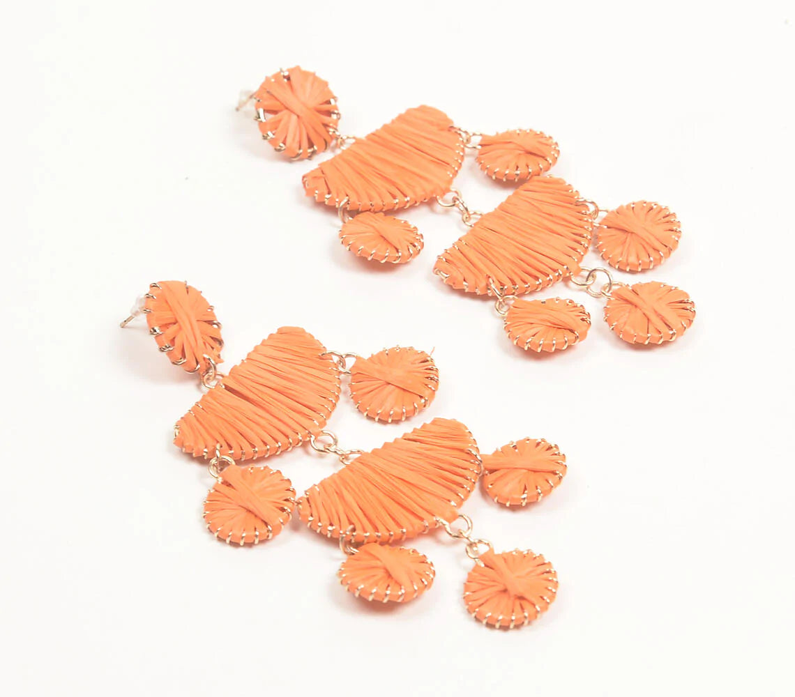 Tangerine Raffia Layered Drop Earrings