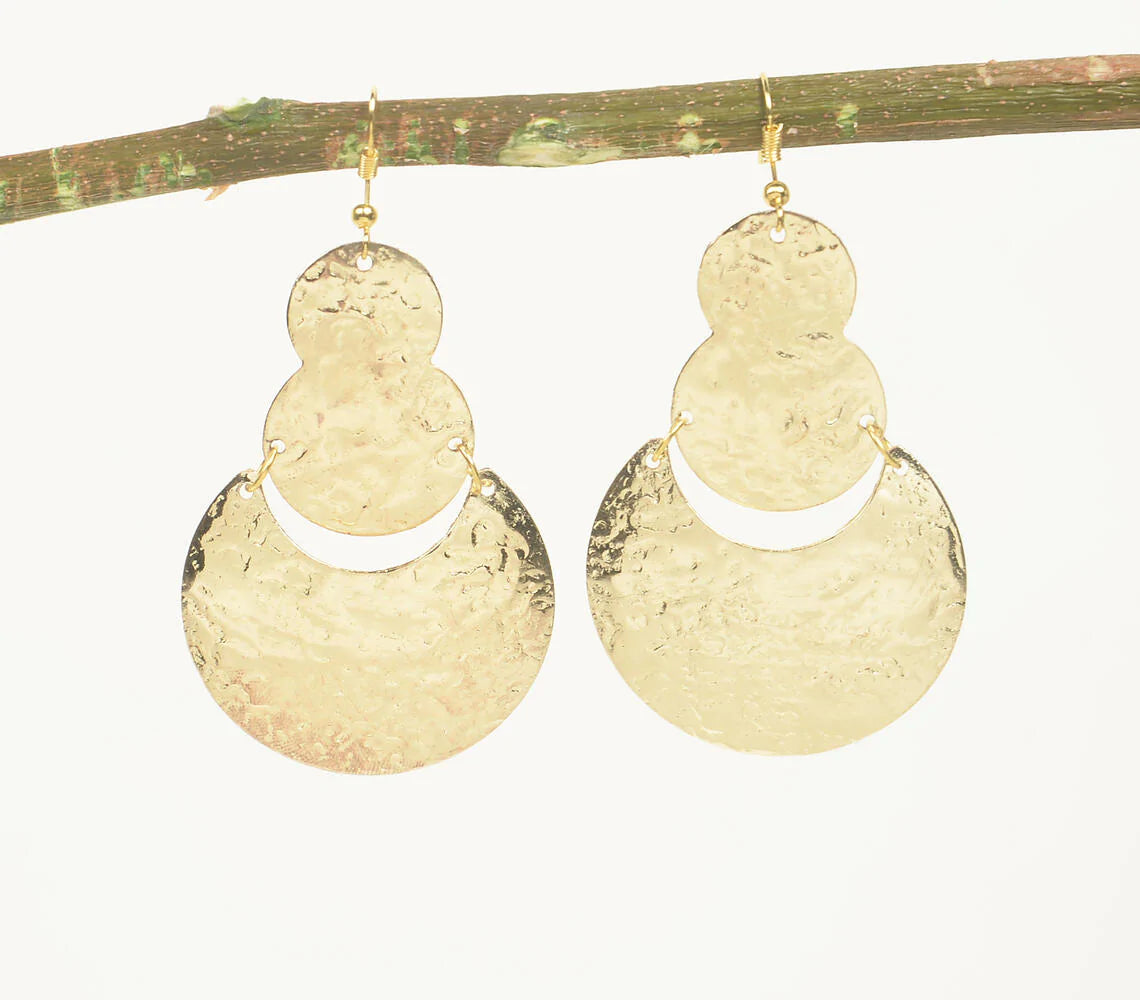 Gold-Toned Textured Brass Statement Dangle Earrings