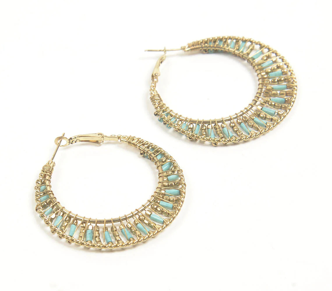 Quoise Beaded Metallic Hoop Earrings