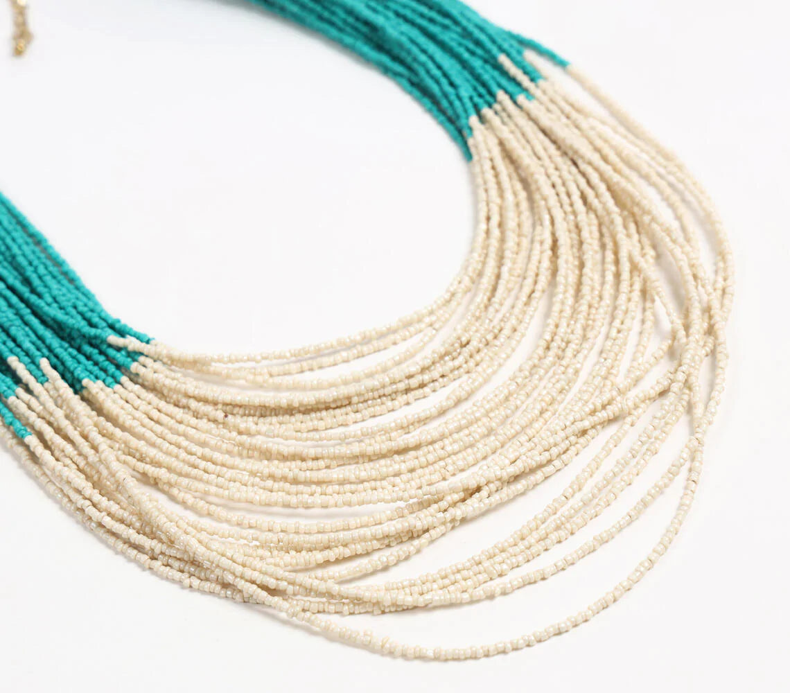 Ombre Glass Beaded Cluster Necklace