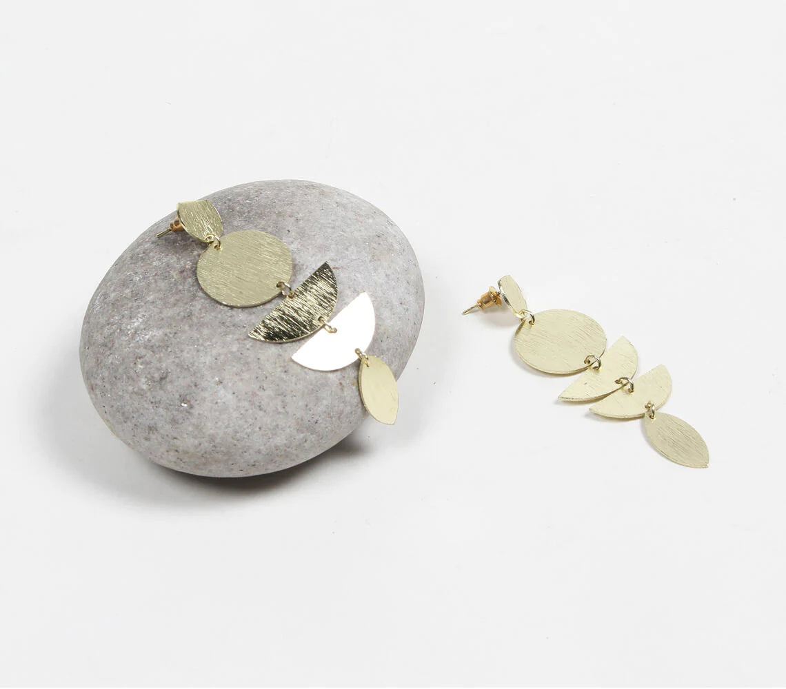 Gold-Toned Textured Geometric Drop Earrings