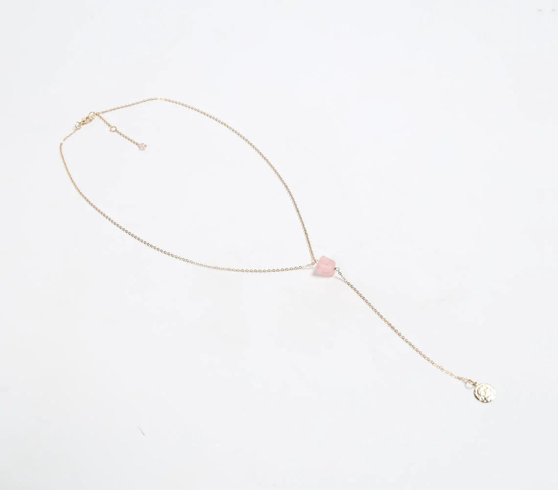 Gold-Toned Recycled Brass & Rose-Quartz Lariat Necklace