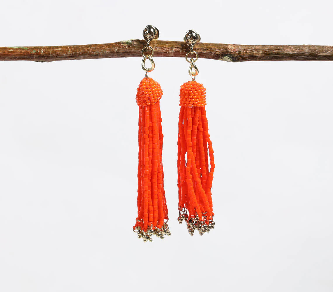 Czech Seed Beads Coral Drop Earrings