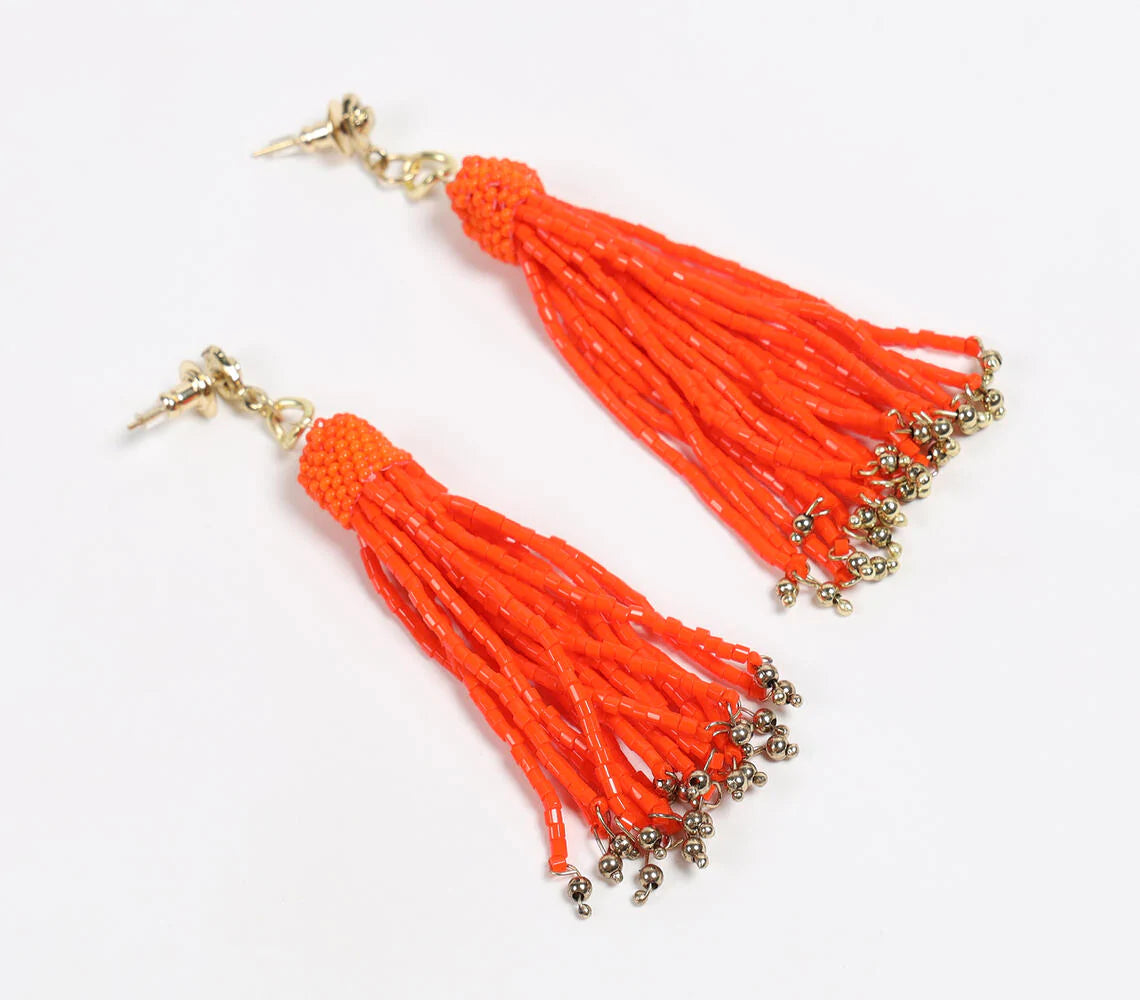 Czech Seed Beads Coral Drop Earrings