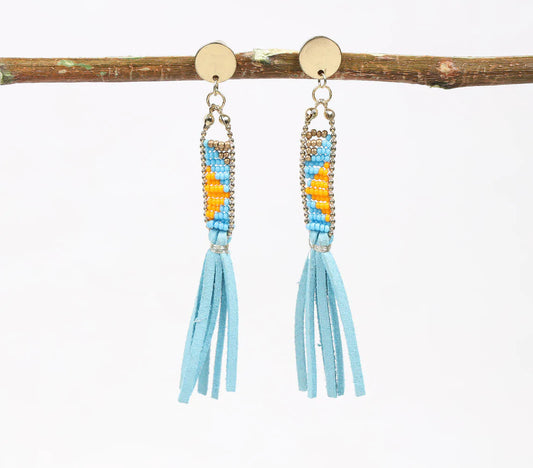 Gold-Toned Metal & Beads Fringed Shoulder-Duster Earrings