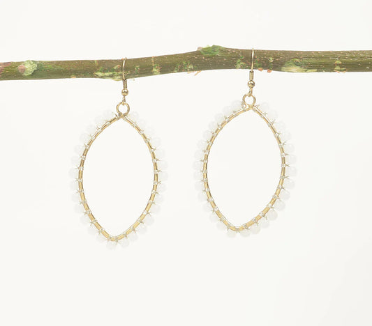 Glass Beads Almond-Shaped Dangle Earrings