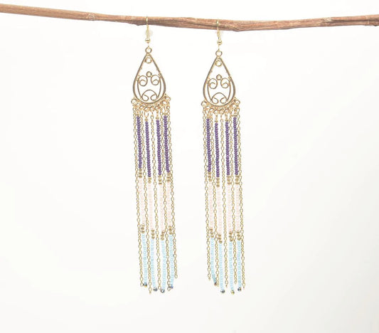 Gold-Toned Iron & Glass Beaded Shoulder Duster Earrings