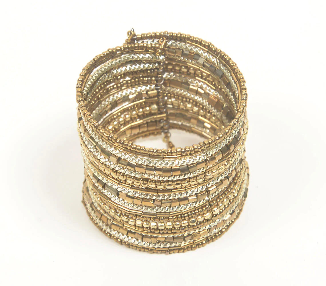 Beaded & Golden-Toned Iron Stacked Bracelet