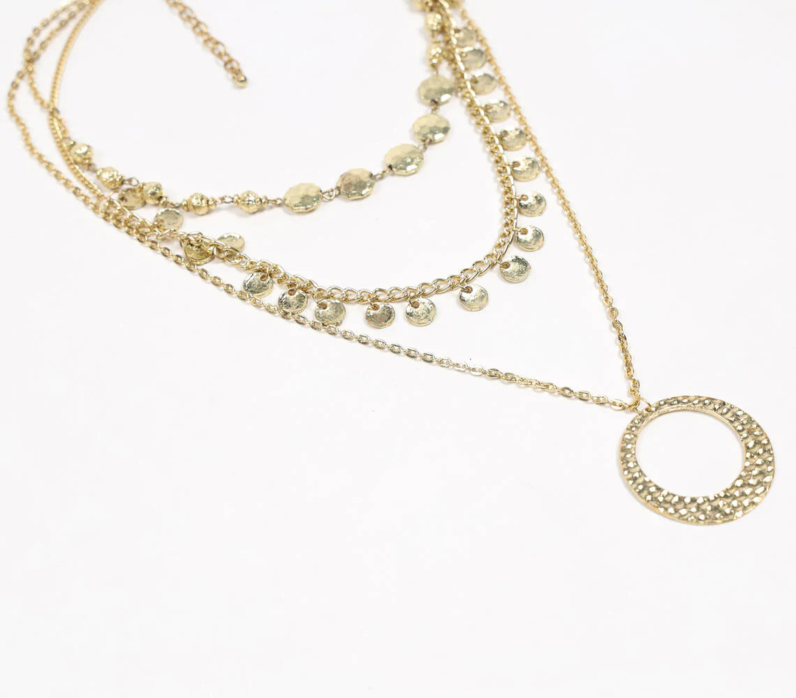 Hammered Gold-Toned Iron Layered Necklace