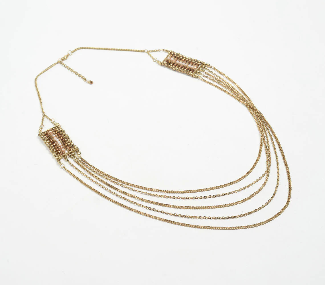Layered Metallic Necklace with Beaded Accents
